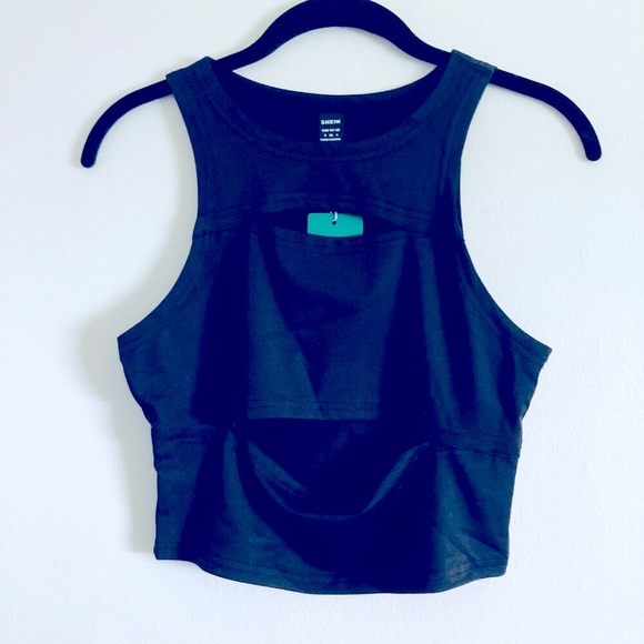 Black Cropped Tank Top with Front Slits - Picture 2 of 11